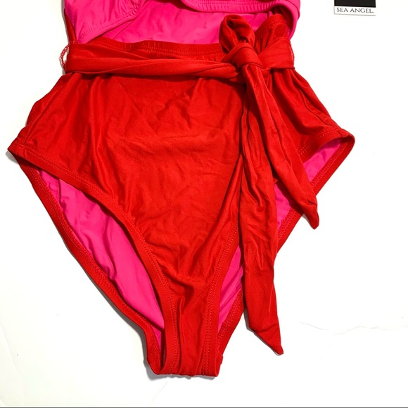 Sea Angel Women's Pink Red Front Cutout One Piece Swimsuit - Picture 7 of 15